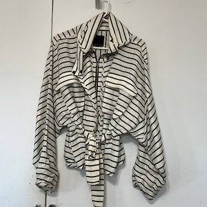 Marissa Webb jacket blouse black /off white striped size Large
